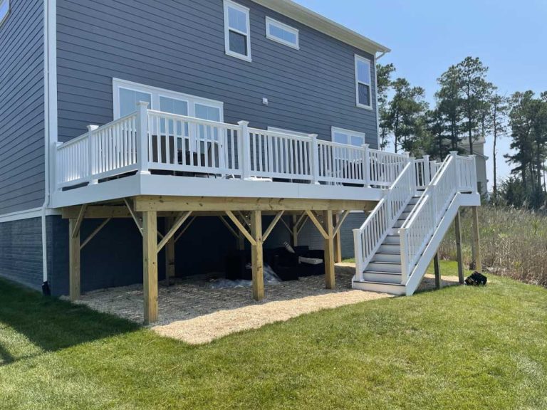 Gray deck with white rails